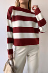 Bordo Bisiklet Yaka Çizgili Yumuşak Dokulu Basic Triko Kazak BC231035
