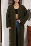 Haki Duble Kol Oversize Uzun Salaş Triko Hırka BCES-253010
