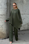 Haki Rahat Kalıp Asimetrik Bluz Ve Pantolon Modal Kumaş Alt Üst Takım BCVL-25V231