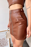 Kahverengi Fermuarlı Suni Deri Cepli Etek BCHN-2526768