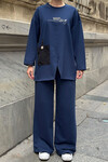 Lacivert Cep Detaylı 2 İplik Örme Bluz Ve Pantolon Alt Üst Takım BCVL-25V227