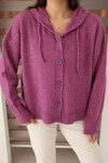 Lila Düğmeli Kapüşonlu Soft Touch Triko Hırka BCES-253009