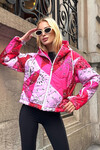 Pembe Kapüşonlu Desenli Şişme Mont BCVL-25N1001