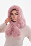 Pembe Suni Peluş Suni Kürklü Boyun Bağlamalı Atkılı Şapka BCNSV-25WT1114