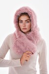 Pembe Suni Peluş Suni Kürklü Boyun Bağlamalı Atkılı Şapka BCNSV-25WT1114