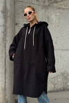 Siyah Kapüşonlu Çift Cepli Oversize Buklet Ceket Kaban BCVL-25V606