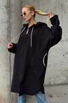 Siyah Kapüşonlu Çift Cepli Oversize Buklet Ceket Kaban BCVL-25V606
