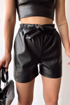 Siyah Kuşaklı Suni Deri Şort BCHN-2526621