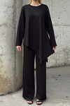 Siyah Rahat Kalıp Asimetrik Bluz Ve Pantolon Modal Kumaş Alt Üst Takım BCVL-25V231
