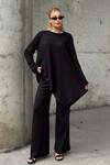 Siyah Rahat Kalıp Asimetrik Bluz Ve Pantolon Modal Kumaş Alt Üst Takım BCVL-25V231