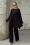Siyah Rahat Kalıp Asimetrik Bluz Ve Pantolon Modal Kumaş Alt Üst Takım BCVL-25V231