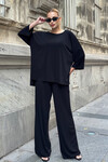 Siyah Rahat Kalıp Bisiklet Yaka Bluz Ve Salaş Pantolon Modal Kumaş Alt Üst Takım BCVL-25V233