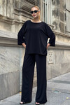 Siyah Rahat Kalıp Bisiklet Yaka Bluz Ve Salaş Pantolon Modal Kumaş Alt Üst Takım BCVL-25V233