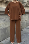 Tarçın Kahve Rahat Kalıp Bisiklet Yaka Bluz Ve Salaş Pantolon Modal Kumaş Alt Üst Takım BCVL-25V233