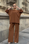 Tarçın Kahve Rahat Kalıp Bisiklet Yaka Bluz Ve Salaş Pantolon Modal Kumaş Alt Üst Takım BCVL-25V233
