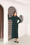 Zümrüt Yeşili Bisiklet Yaka Çizgili Triko Elbise BCES-253011