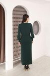 Zümrüt Yeşili Bisiklet Yaka Çizgili Triko Elbise BCES-253011