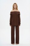 Acı Kahve Düşük Yaka Rahat Kesim Yumuşak Dokulu Bluz Ve Pantolon Alt Üst Takım