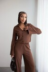 Acı Kahve Geniş Kol Düğme Detaylı Yakalı Bluz Ve Palazzo Pantolon Alt Üst Takım BCHN-2626136