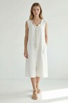Alaçatı Keten Askılı Boyundan Halat Detaylı Elbise