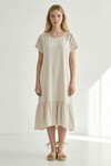 Alaçatı Keten Omuz Dantel Detaylı Eteği Fırfırlı Elbise