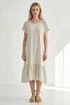 Alaçatı Keten Omuz Dantel Detaylı Eteği Fırfırlı Elbise