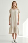 Alaçatı Keten Omuz Dantel Detaylı Eteği Fırfırlı Elbise