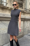 Antrasit Cep Detaylı Kolsuz Mini Triko Elbise BCHZCK-251268