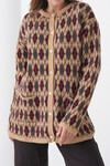 Bej Baklava Desenli Düğmeli Cepli Triko Hırka BCHPK-251254