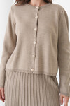 Bej Bisiklet Yaka Düğmeli Hırka Ve Pliseli Midi Boy Etek Takım BCHPK-251252