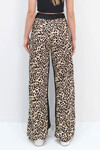 Bej Çift Cepli Leopar Desenli İspanyol Paça Pantolon BCHYL-251257