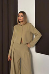 Bej Çift Düğmeli Ceket Ve Pileli Dokuma Pantolon Alt Üst Takım BCHN-254005