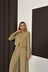 Bej Çift Düğmeli Ceket Ve Pileli Dokuma Pantolon Alt Üst Takım BCHN-254005