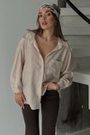 Bej Tek Cepli Uzun Kol Oversize Gömlek BCRU-261293