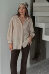 Bej Tek Cepli Uzun Kol Oversize Gömlek BCRU-261293