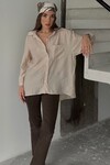 Bej Tek Cepli Uzun Kol Oversize Gömlek BCRU-261293