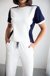 Beyaz Blok Detaylı Yumuşak Dokulu Modal Kumaş Alt Üst Takım BCHN-2626126