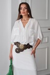 Beyaz Çift Cepli Yarasa Kol Gömlek BCRU-261296