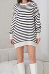 Beyaz Çizgili Bisiklet Yaka Çizgili Triko Mini Elbise BCHPK-251240