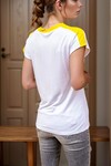 Beyaz Color Block Omzu Garnili Tshirt
