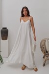 Beyaz V Yaka Askılı Uzun Astarlı Salaş Elbise BCRU-261300