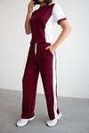 Bordo Blok Detaylı Yumuşak Dokulu Modal Kumaş Alt Üst Takım BCHN-2626126