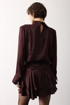 Bordo Dik Yaka Omuzları Vatkalı Drape Detaylı Saten Bluz BCRY-261277