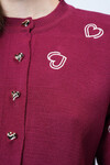 Bordo Düğmeli Kalp Nakışlı Kışlık Triko Hırka BCVL-25T3245