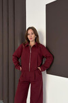 Bordo Fermuarlı Ceket Ve Pileli Pantolon Dokuma Alt Üst Takım BCHN-254003