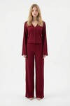 Bordo Geniş Kol Düğme Detaylı Yakalı Bluz Ve Palazzo Pantolon Alt Üst Takım BCHN-2626136