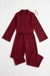 Bordo Geniş Kol Düğme Detaylı Yakalı Bluz Ve Palazzo Pantolon Alt Üst Takım BCHN-2626136