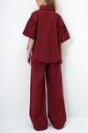Bordo Keten Gömlek Ve Palazzo Pantolon Takım