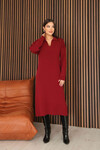 Bordo Polo Yaka Midi Boy Triko Elbise BCES-253018