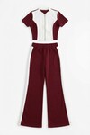 Bordo Renk Bloklu Fermuarlı Yumuşak Dokulu Kumaş Eşofman Takımı BCHN-2626953TK
